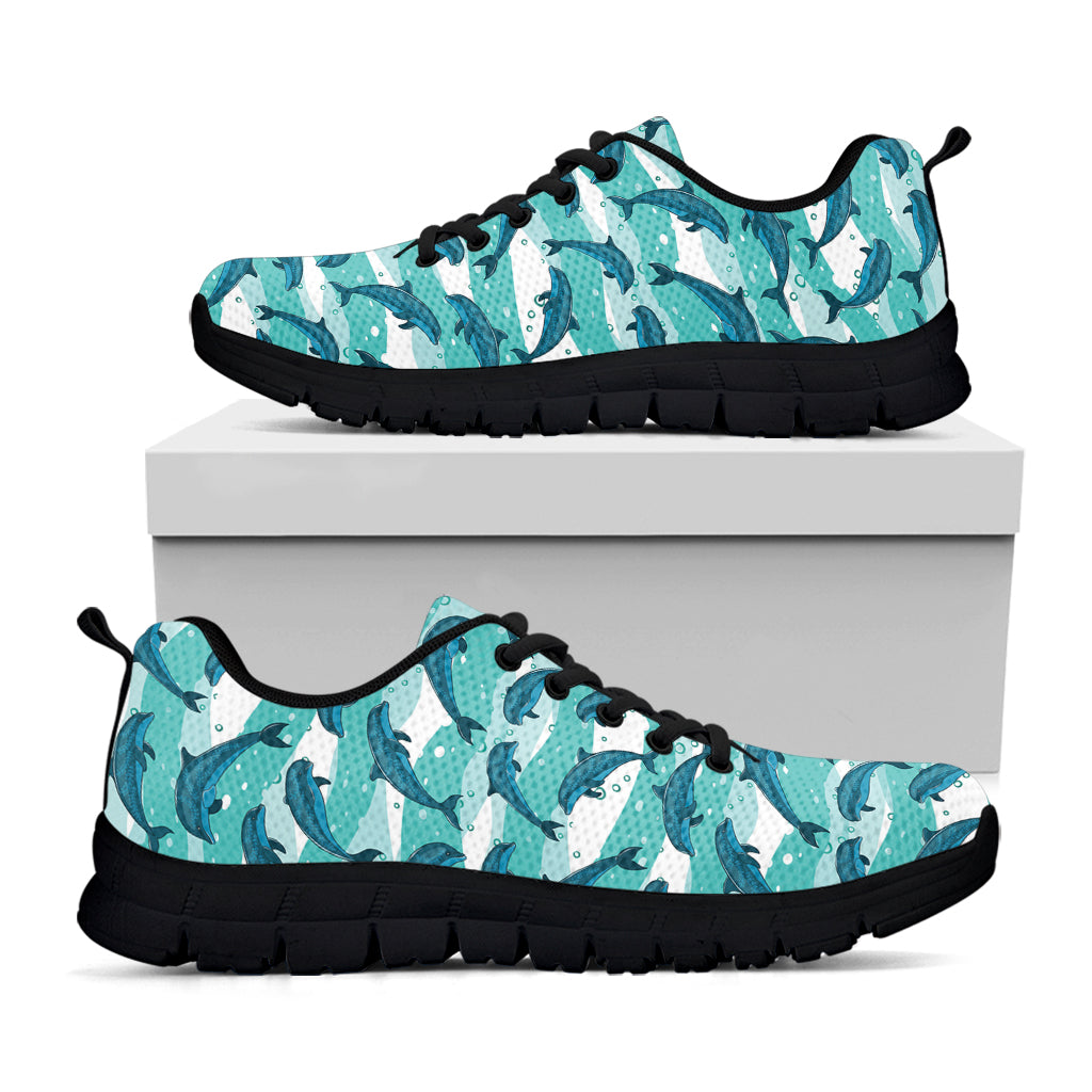 Dolphins In The Ocean Pattern Print Black Sneakers