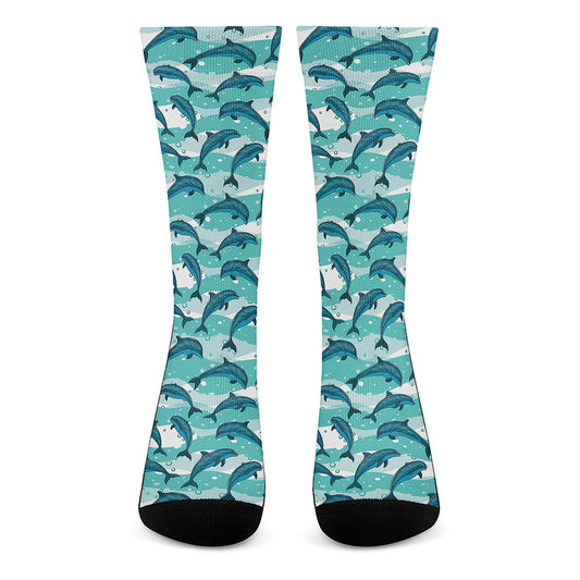 Dolphins In The Ocean Pattern Print Crew Socks
