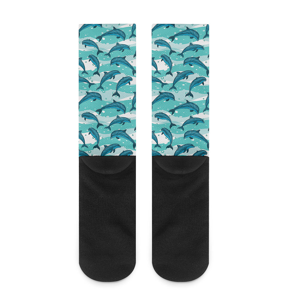 Dolphins In The Ocean Pattern Print Crew Socks