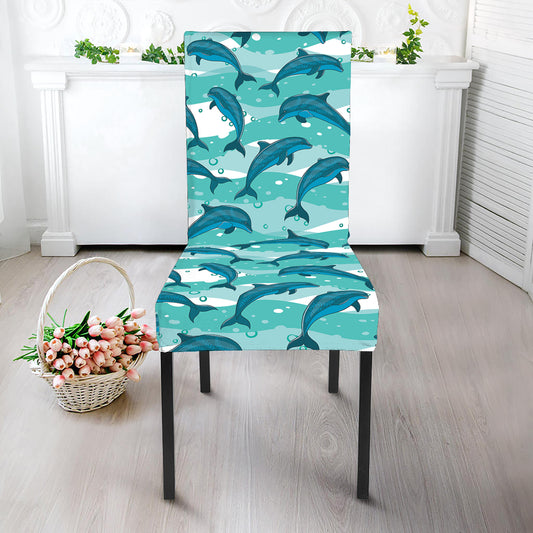 Dolphins In The Ocean Pattern Print Dining Chair Slipcover