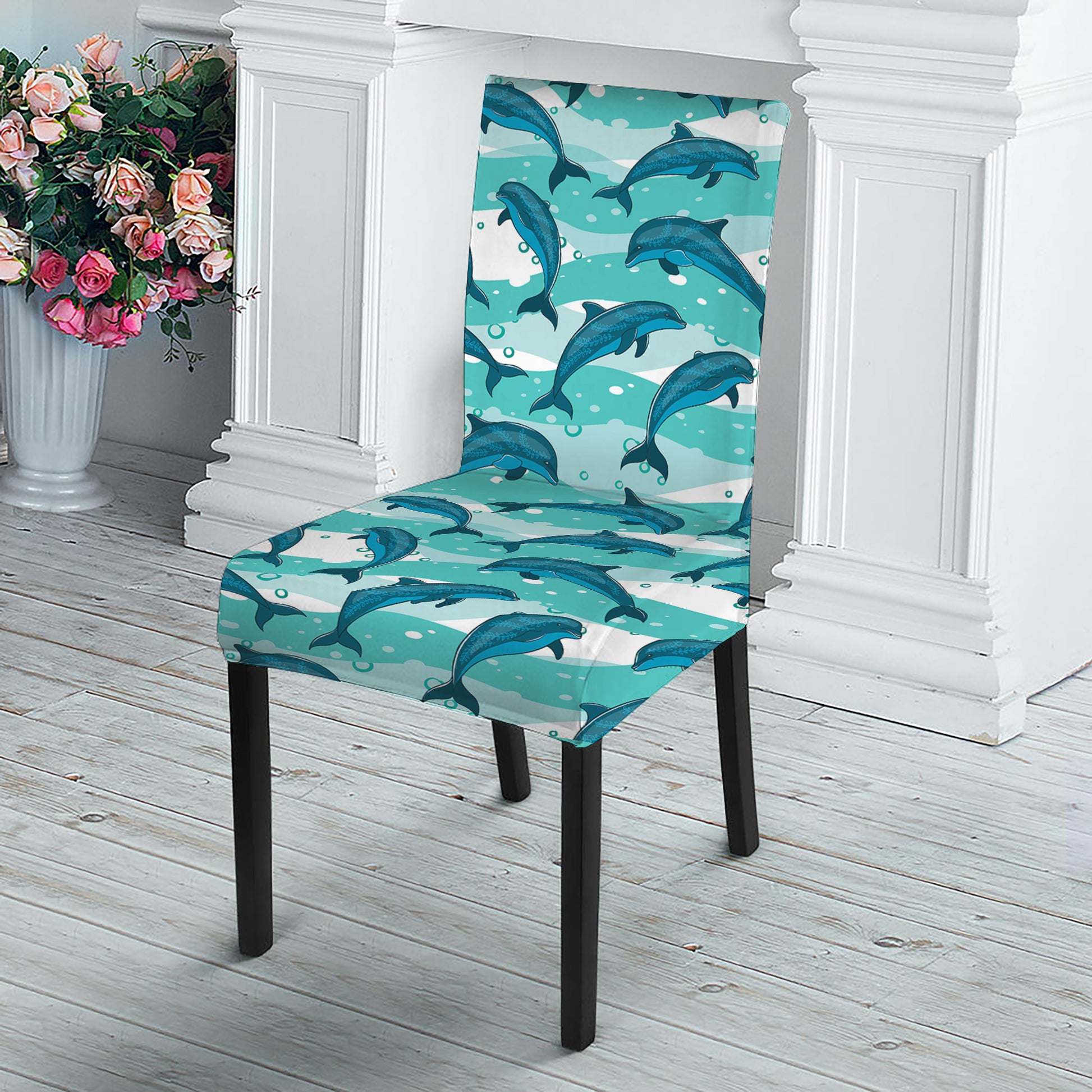 Dolphins In The Ocean Pattern Print Dining Chair Slipcover
