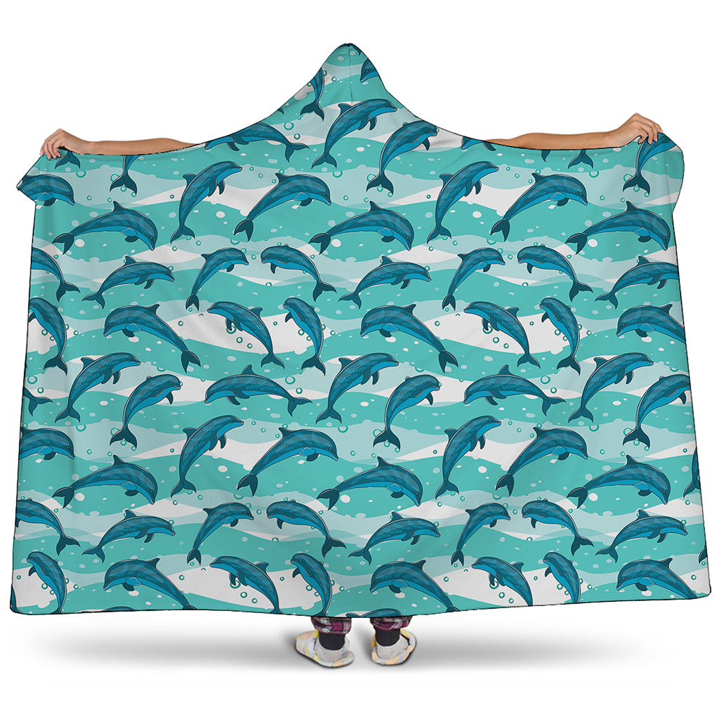 Dolphins In The Ocean Pattern Print Hooded Blanket