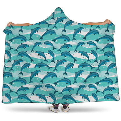 Dolphins In The Ocean Pattern Print Hooded Blanket