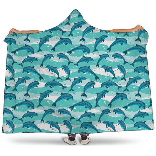 Dolphins In The Ocean Pattern Print Hooded Blanket