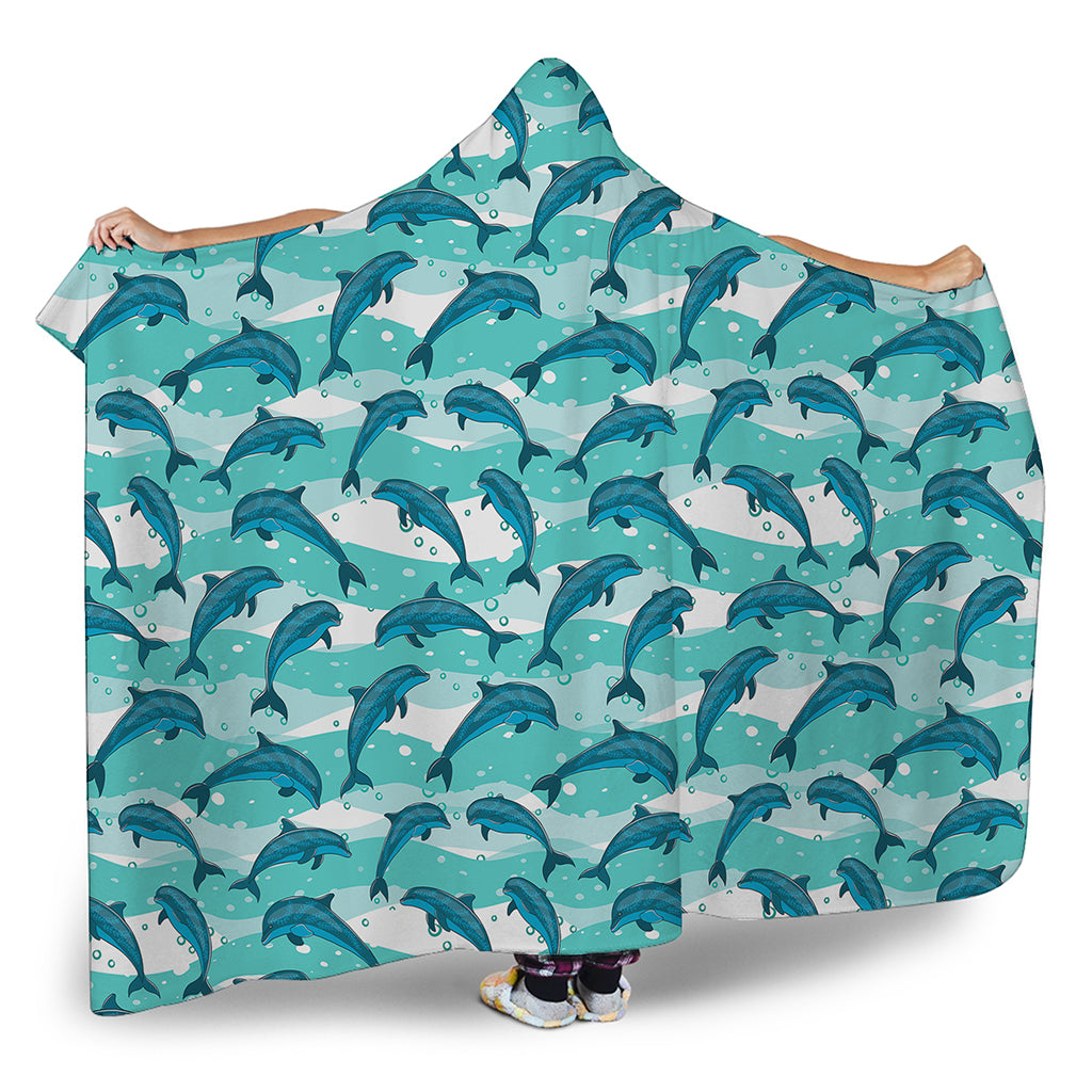 Dolphins In The Ocean Pattern Print Hooded Blanket