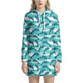 Dolphins In The Ocean Pattern Print Pullover Hoodie Dress