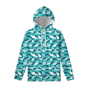 Dolphins In The Ocean Pattern Print Pullover Hoodie