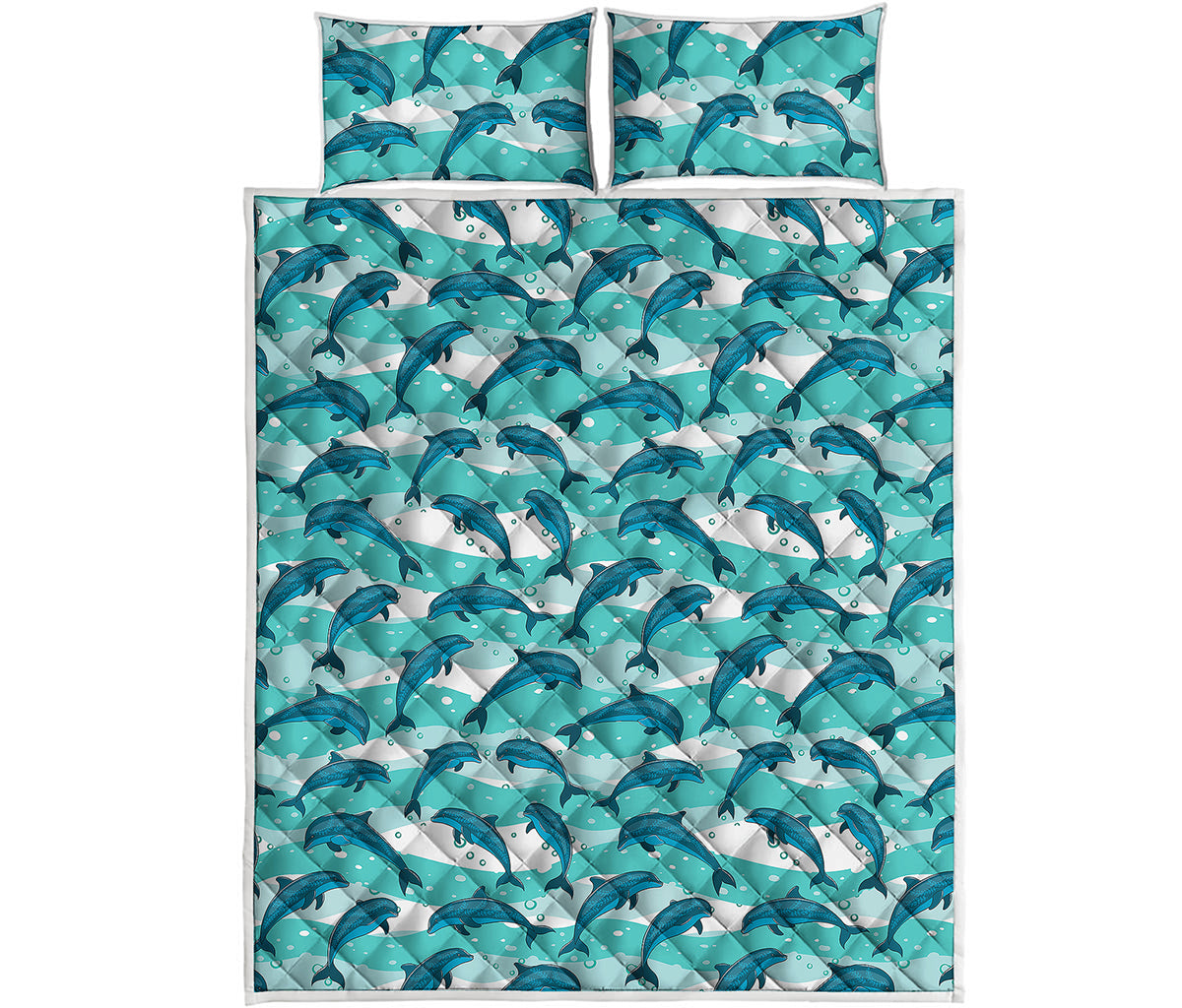 Dolphins In The Ocean Pattern Print Quilt Bed Set