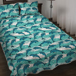 Dolphins In The Ocean Pattern Print Quilt Bed Set