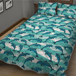 Dolphins In The Ocean Pattern Print Quilt Bed Set
