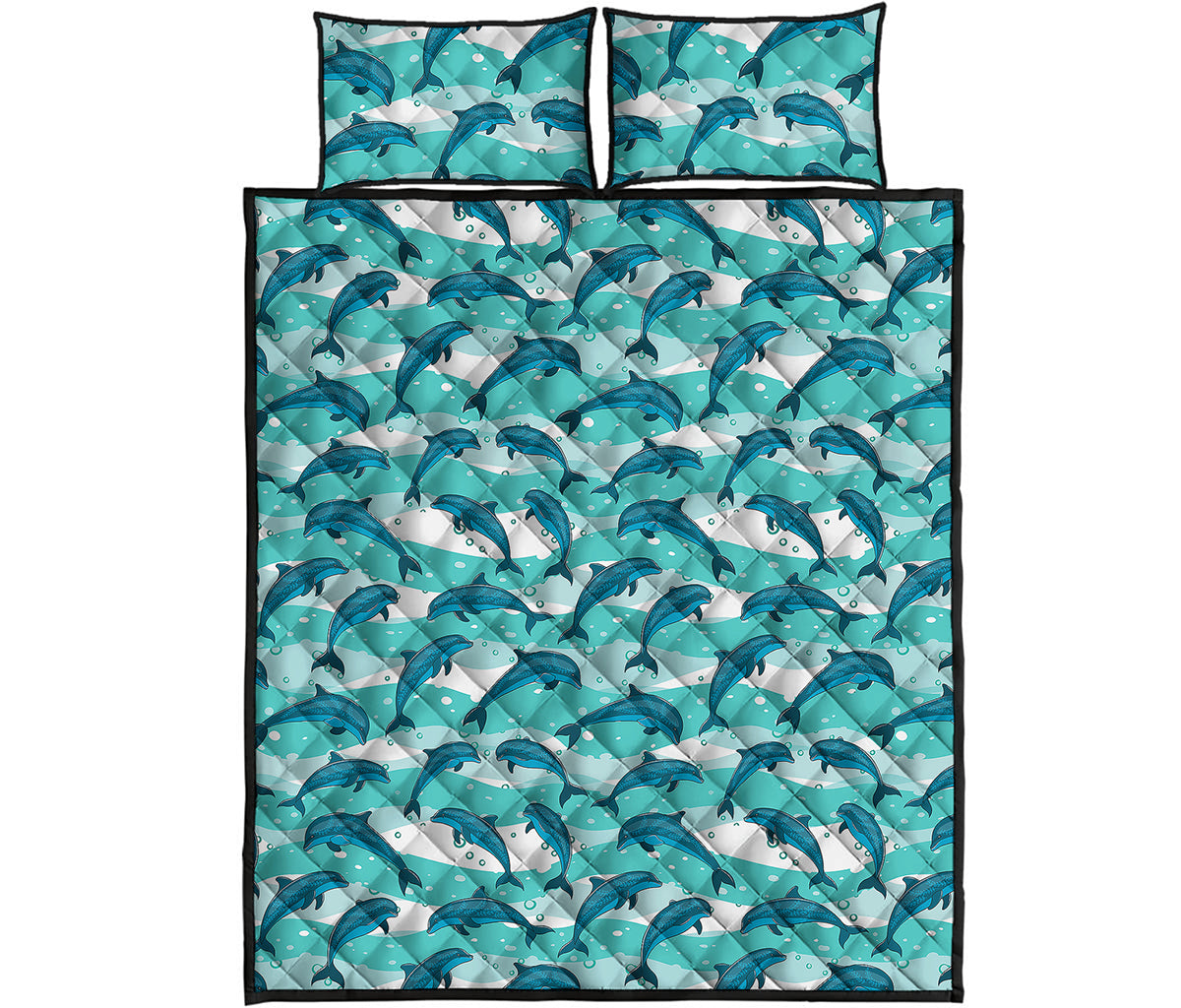 Dolphins In The Ocean Pattern Print Quilt Bed Set