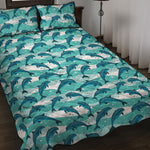 Dolphins In The Ocean Pattern Print Quilt Bed Set