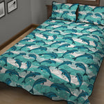Dolphins In The Ocean Pattern Print Quilt Bed Set