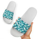 Dolphins In The Ocean Pattern Print White Slide Sandals