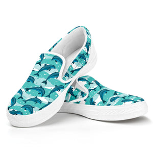 Dolphins In The Ocean Pattern Print White Slip On Shoes