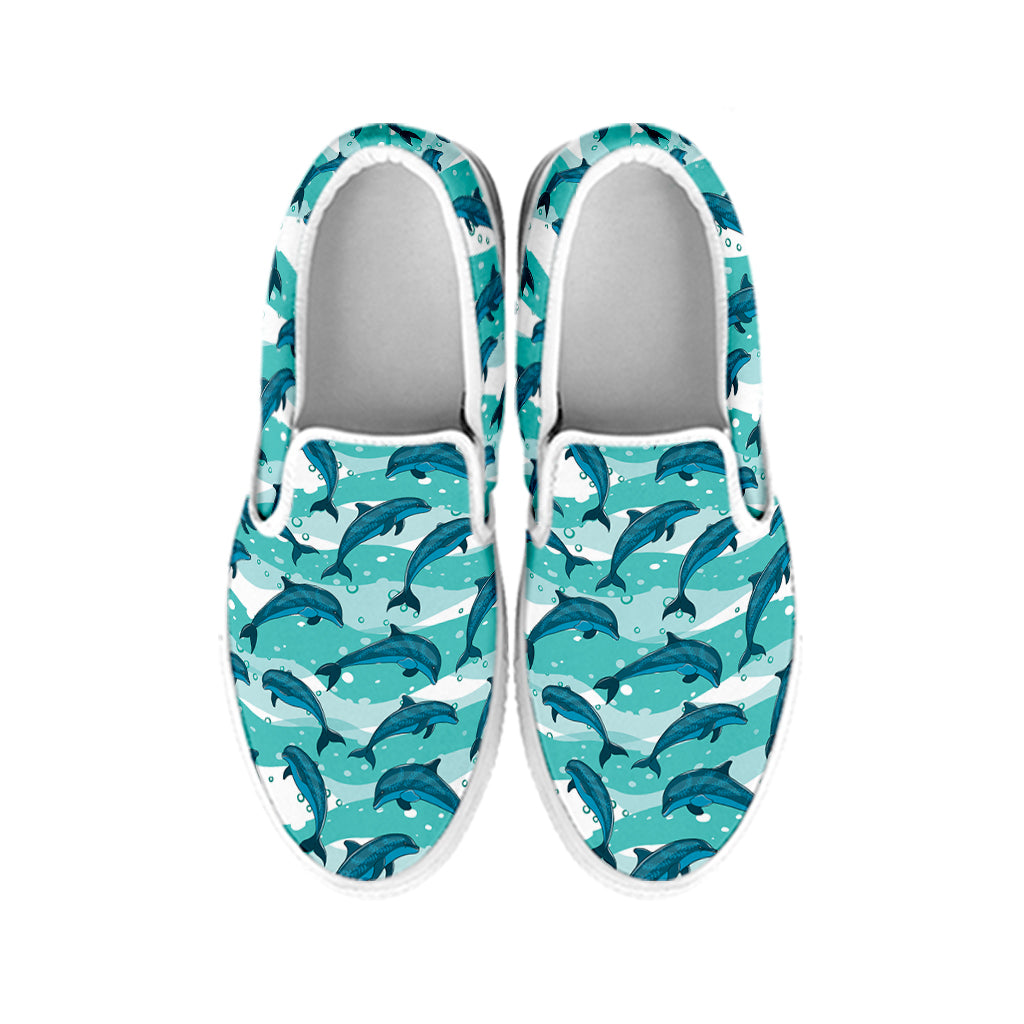 Dolphins In The Ocean Pattern Print White Slip On Shoes