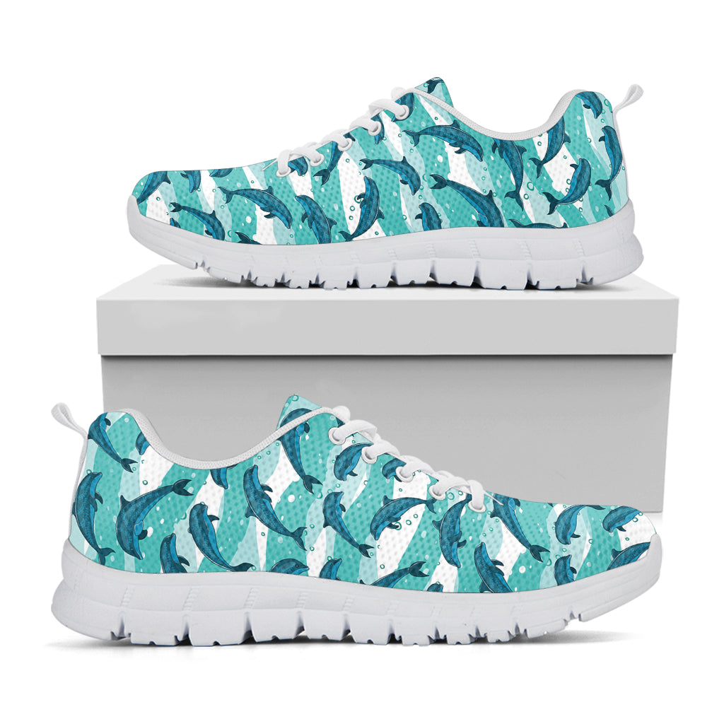 Dolphins In The Ocean Pattern Print White Sneakers