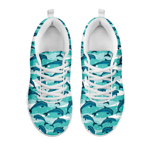 Dolphins In The Ocean Pattern Print White Sneakers