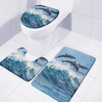Dolphins Jumping Over Waves Print 3 Piece Bath Mat Set