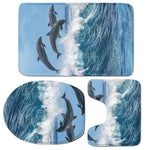 Dolphins Jumping Over Waves Print 3 Piece Bath Mat Set