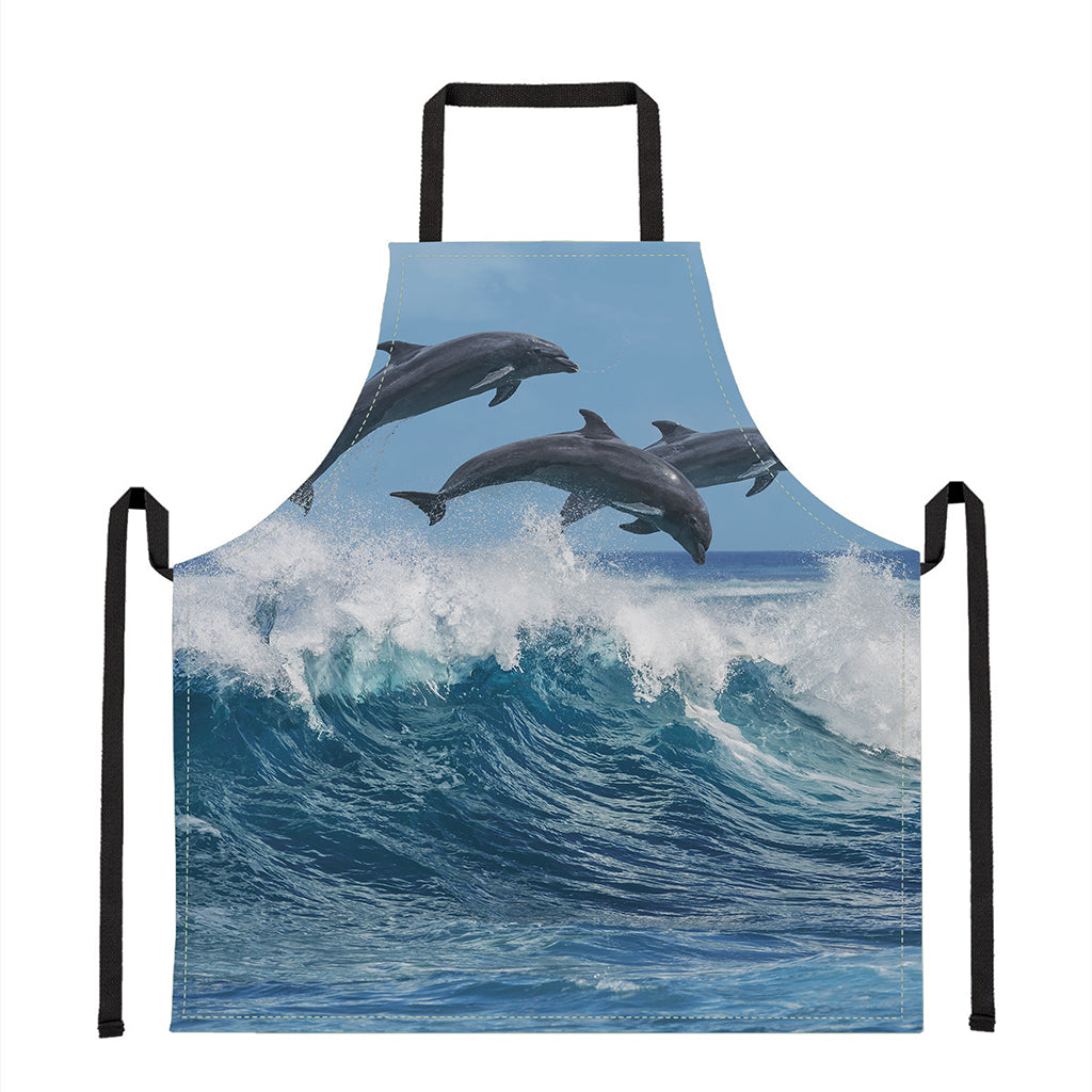Dolphins Jumping Over Waves Print Apron
