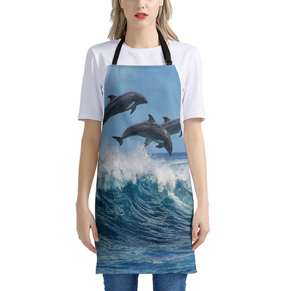 Dolphins Jumping Over Waves Print Apron