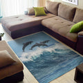 Dolphins Jumping Over Waves Print Floor Mat