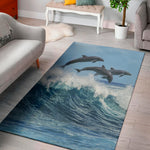 Dolphins Jumping Over Waves Print Area Rug