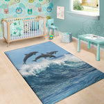 Dolphins Jumping Over Waves Print Area Rug