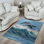 Dolphins Jumping Over Waves Print Area Rug