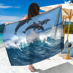Dolphins Jumping Over Waves Print Beach Sarong Wrap