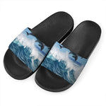Dolphins Jumping Over Waves Print Black Slide Sandals