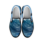 Dolphins Jumping Over Waves Print Black Slip On Shoes