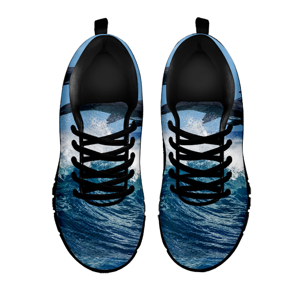 Dolphins Jumping Over Waves Print Black Sneakers