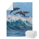 Dolphins Jumping Over Waves Print Blanket