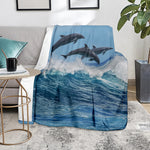 Dolphins Jumping Over Waves Print Blanket
