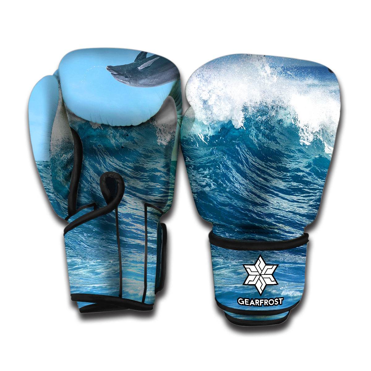 Dolphins Jumping Over Waves Print Boxing Gloves