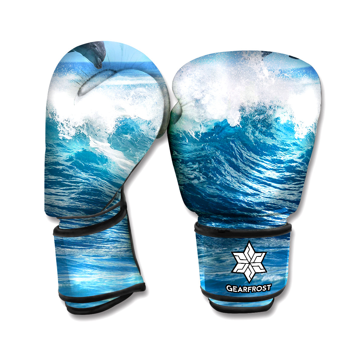 Dolphins Jumping Over Waves Print Boxing Gloves