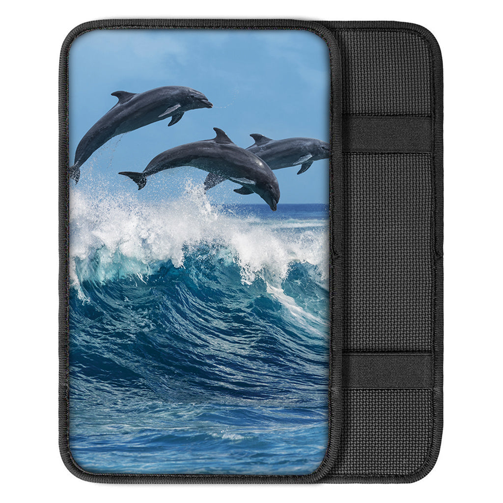 Dolphins Jumping Over Waves Print Car Center Console Cover