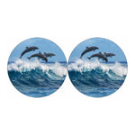 Dolphins Jumping Over Waves Print Car Coasters
