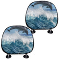 Dolphins Jumping Over Waves Print Car Headrest Covers