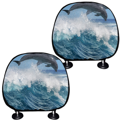 Dolphins Jumping Over Waves Print Car Headrest Covers