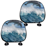 Dolphins Jumping Over Waves Print Car Headrest Covers