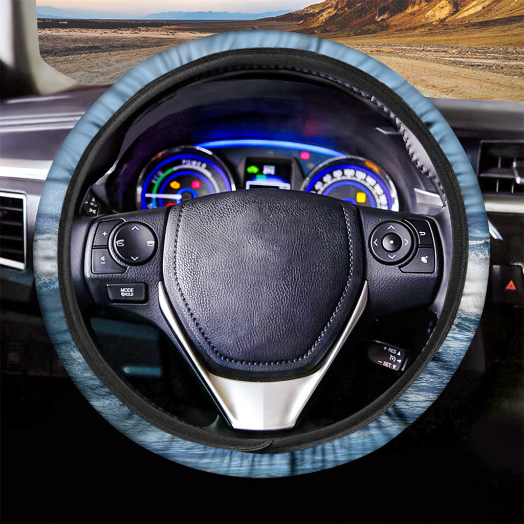 Dolphins Jumping Over Waves Print Car Steering Wheel Cover