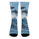 Dolphins Jumping Over Waves Print Crew Socks