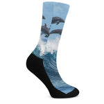 Dolphins Jumping Over Waves Print Crew Socks