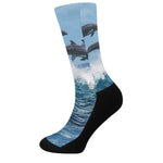 Dolphins Jumping Over Waves Print Crew Socks