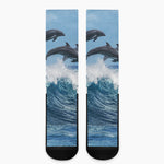 Dolphins Jumping Over Waves Print Crew Socks