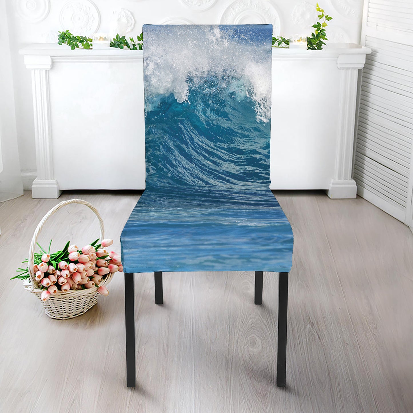 Dolphins Jumping Over Waves Print Dining Chair Slipcover
