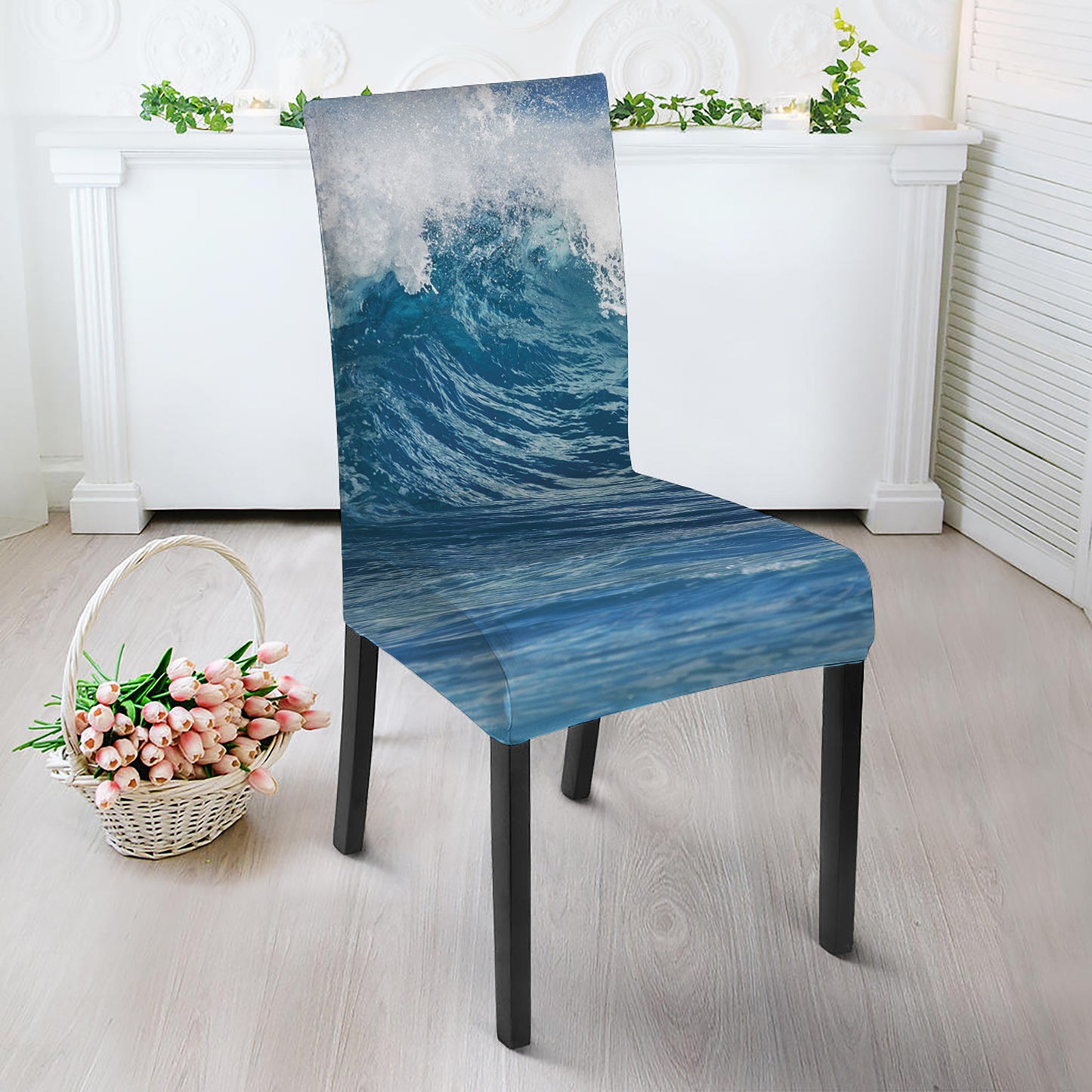 Dolphins Jumping Over Waves Print Dining Chair Slipcover